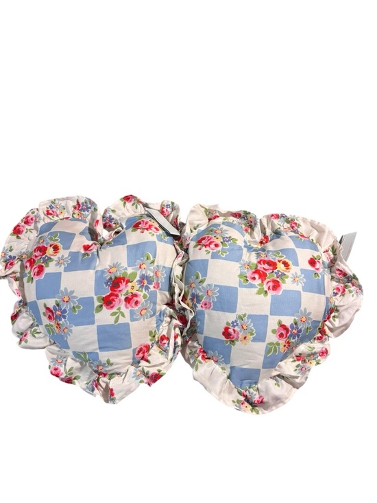 Cath Kidston Other - Cath Kidston DAISY ROSE CHECK RUFFLE HEART BLUE throw pillows set of 2 NWT